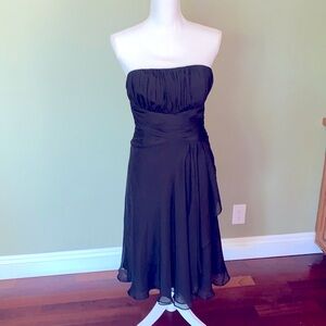 WHITE HOUSE BLACK MARKET Black Silk Dress Strapless Ruched Fairycore Events Sz 4